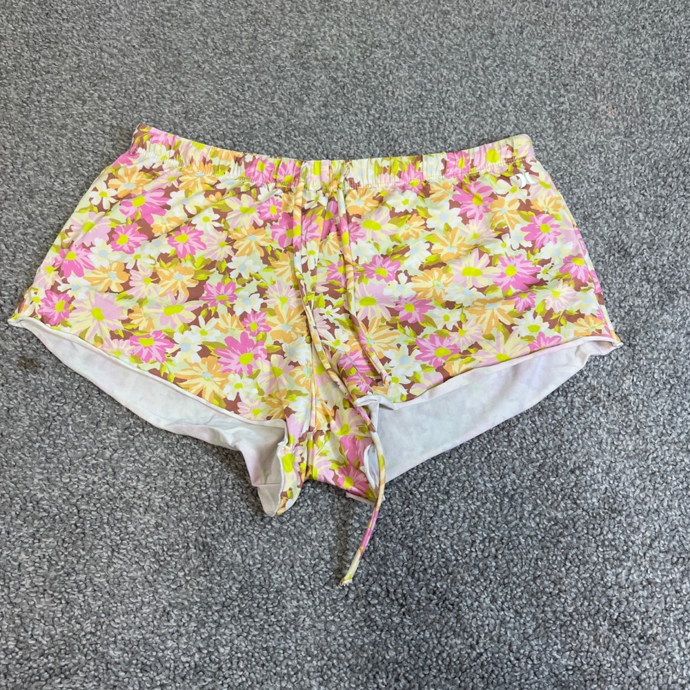 Hurley Board Shorts Womens Medium Pink Yellow Floral Retro Dolphin Hem Surf